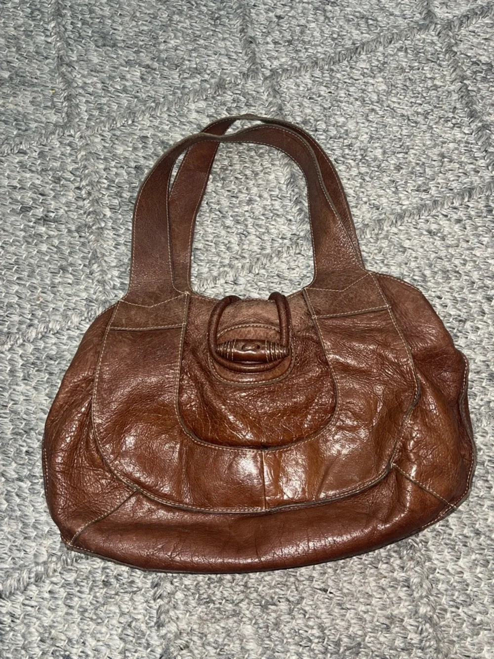 Soft Brown Leather Shoulder Bag with Front Loop Detail